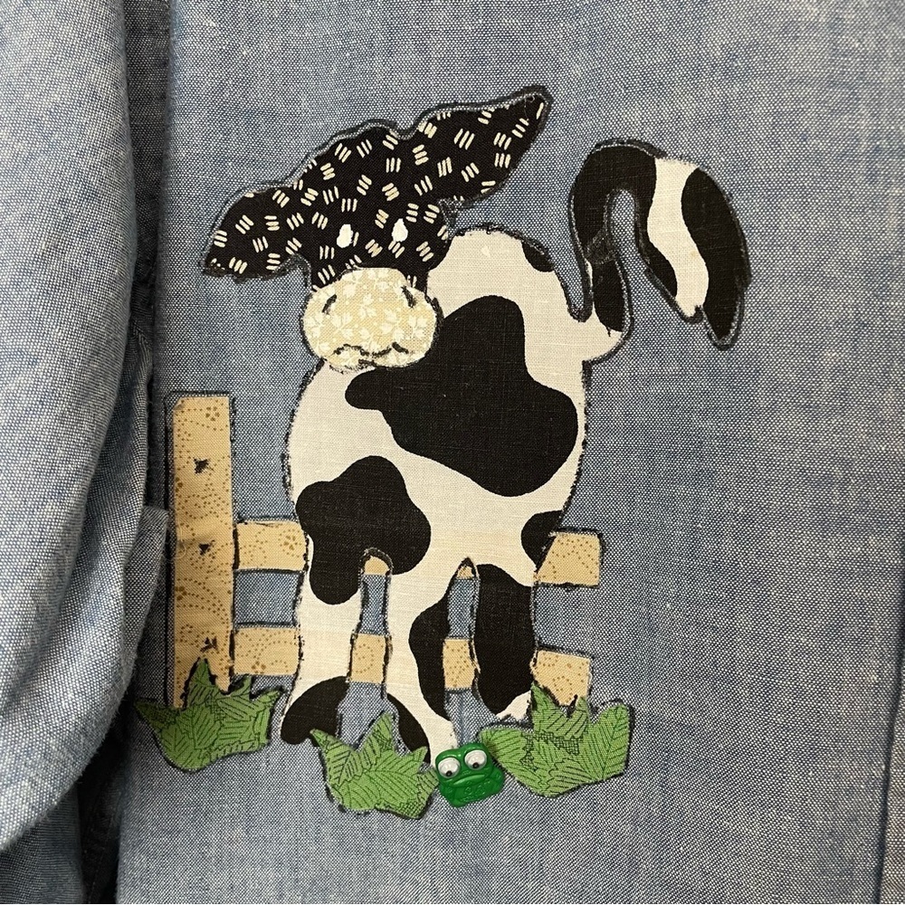 Vintage Upcycled Hand crafted Chambray size 16 1/2 sunflowers cow cottagecore - Picture 2 of 15